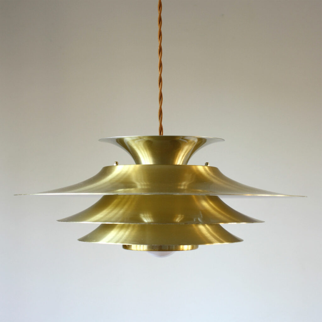 Vintage Large Danish Brushed Gold Pendant Lampshade - Fully Restored