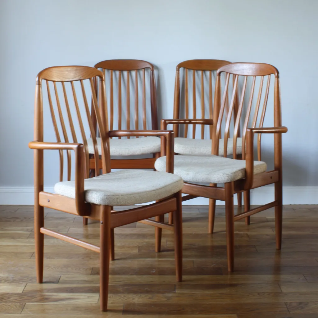 Set of Four Danish Benny Linden Solid Teak Dining Chairs