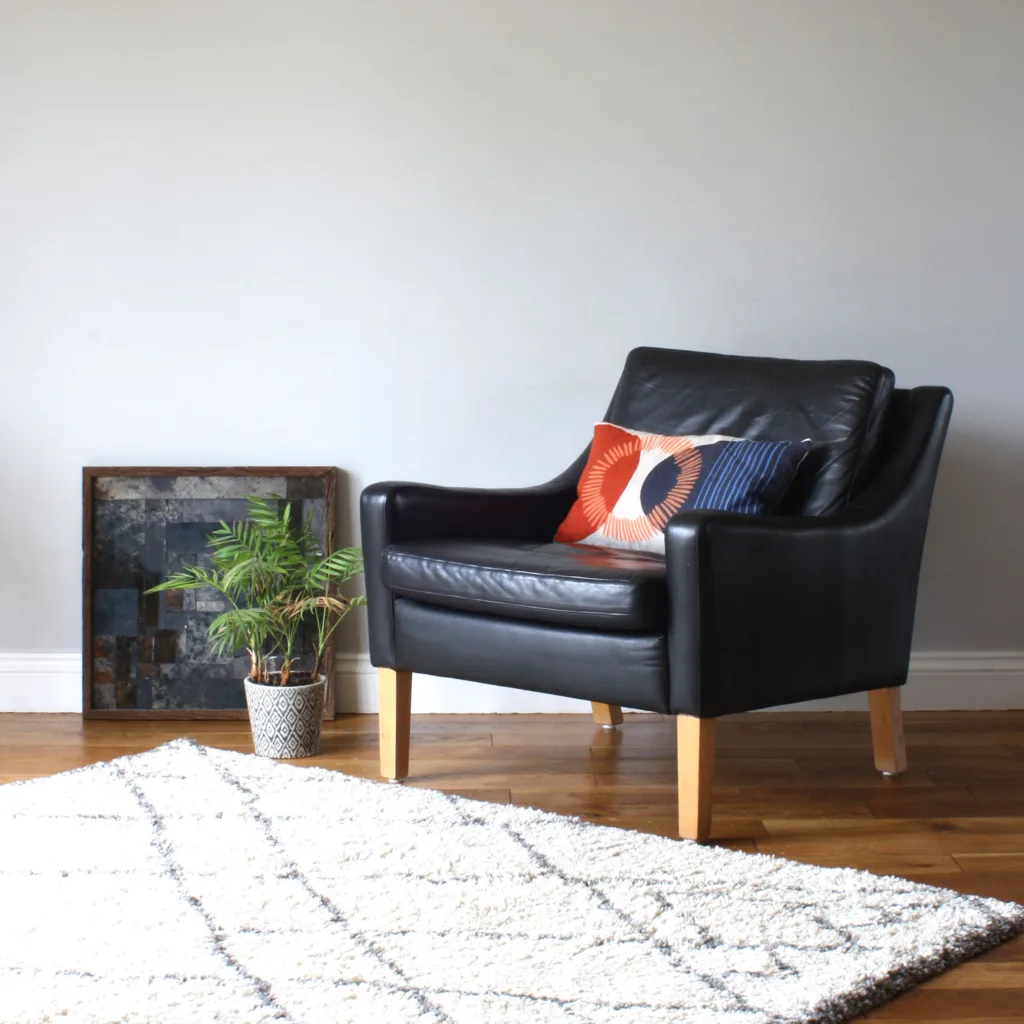 Original Vintage Danish Black Leather 'Ladies' Armchair
