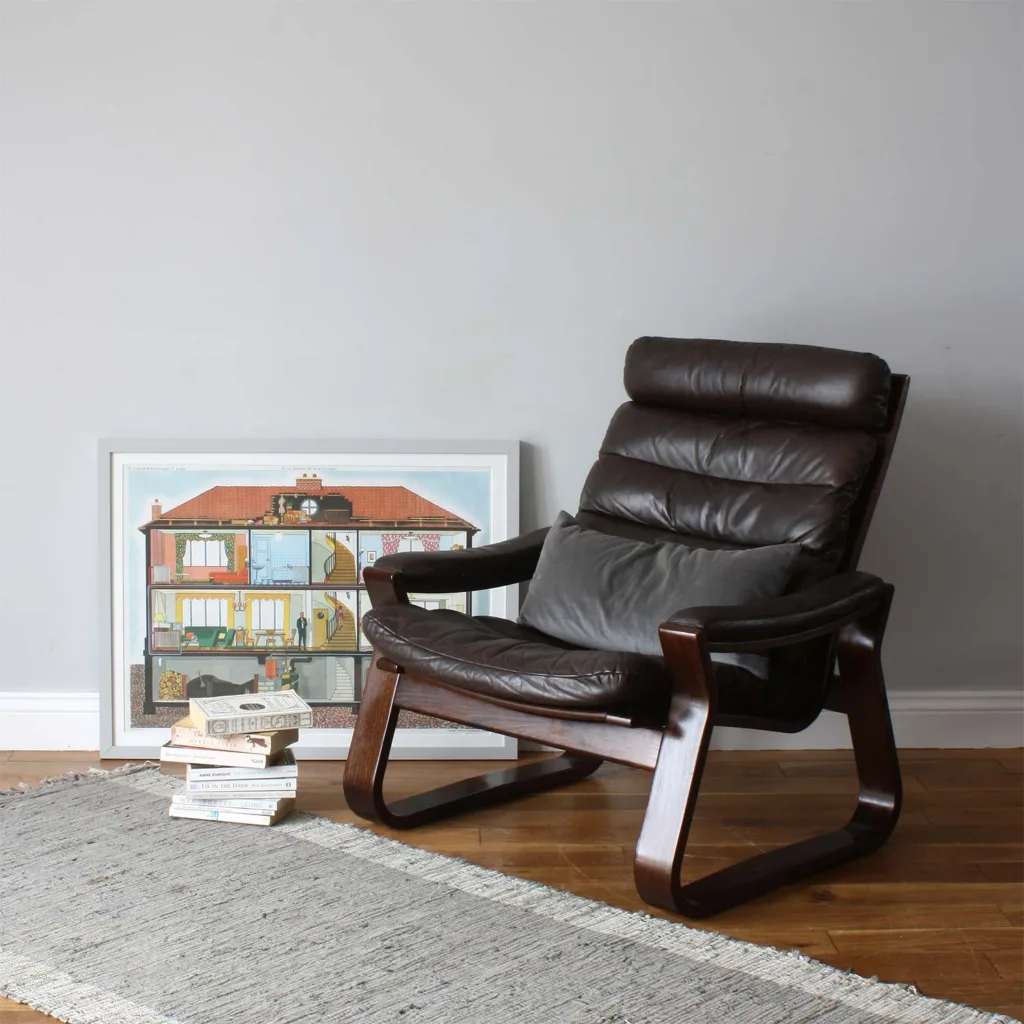 Original Vintage Thams Kvalitet Danish Bentwood & Leather Armchair