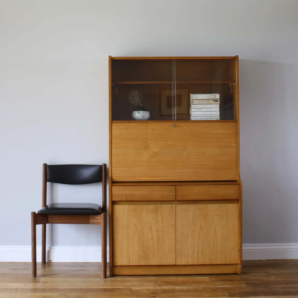 Vintage Remploy Oak Tall Sideboard / Writing Bureau