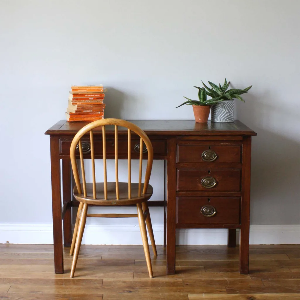 Antique Edwardian Mahogany Desk with Leather Embossed Top