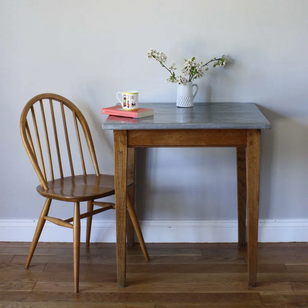Vintage Industrial Zinc Topped Oak Table / Work Bench #2