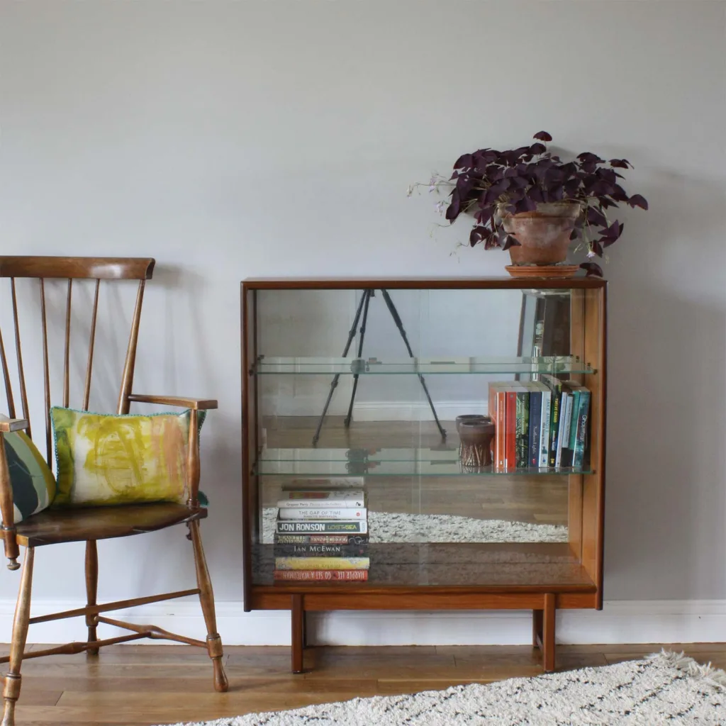 Vintage Turnidge of London Glass-fronted Mirror-backed Teak Display Cabinet