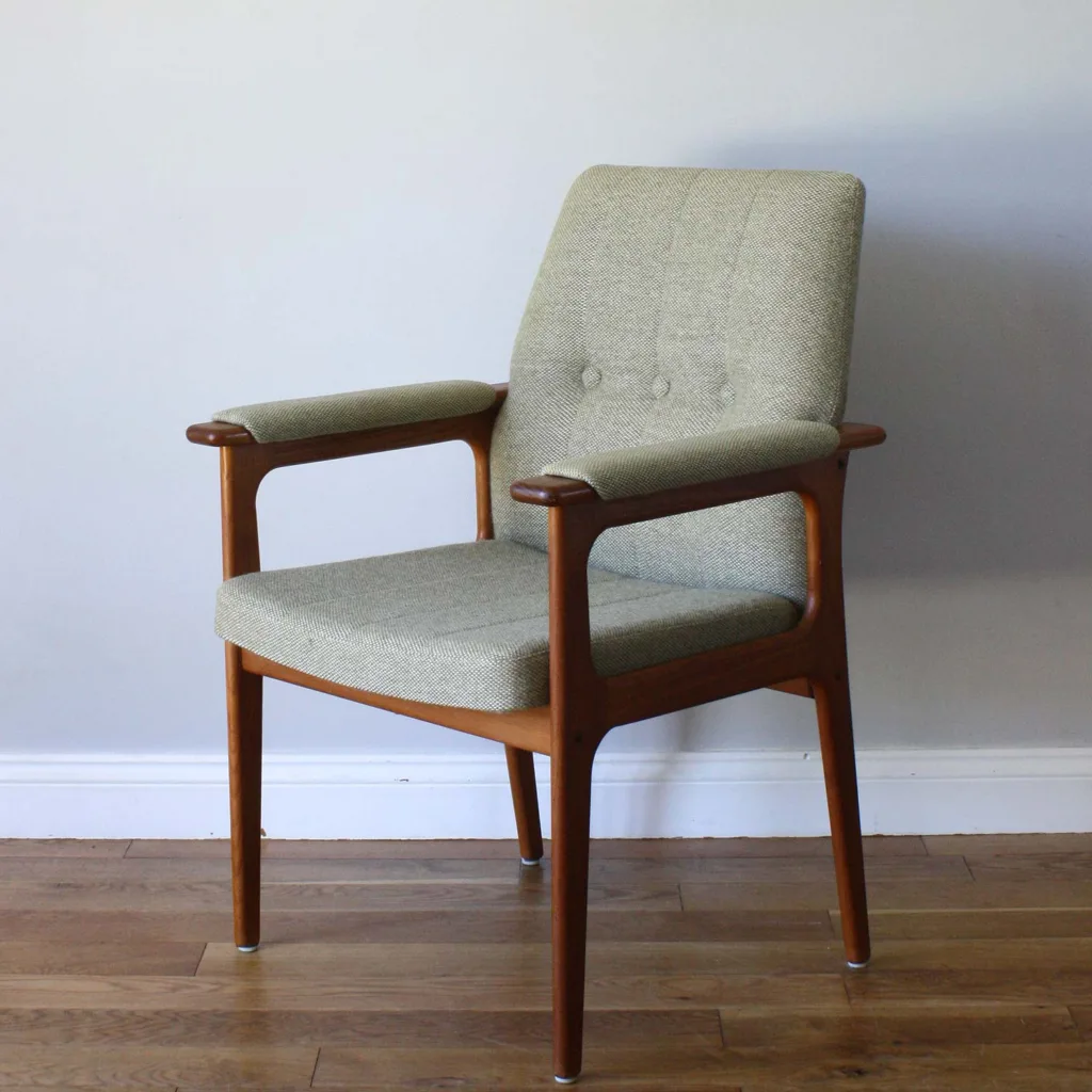Original 1980s Danish Light Oak Chair Upholstered in Wool Tweed