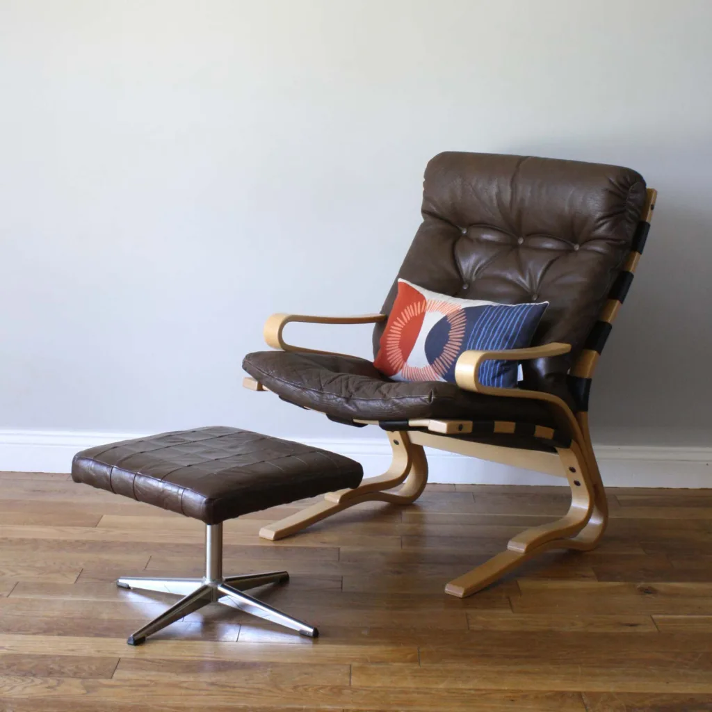 Vintage Norwegian Hove Mobler Tall Brown Leather 'Skyline' Armchair
