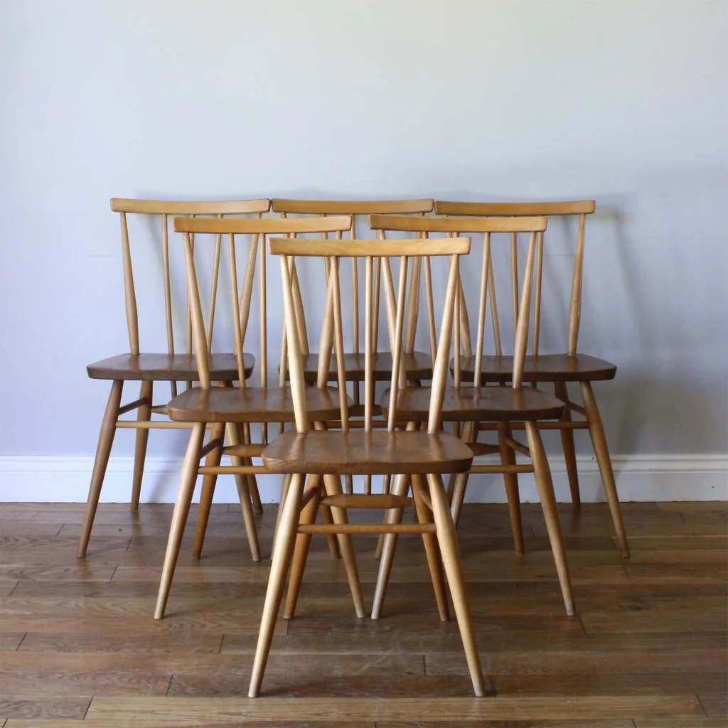Set of Six Vintage Ercol Model 391 Dining Chairs