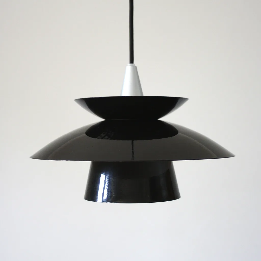 Original Danish Black Enamel & Glass Pendant Lamp by Halo Tech Designs