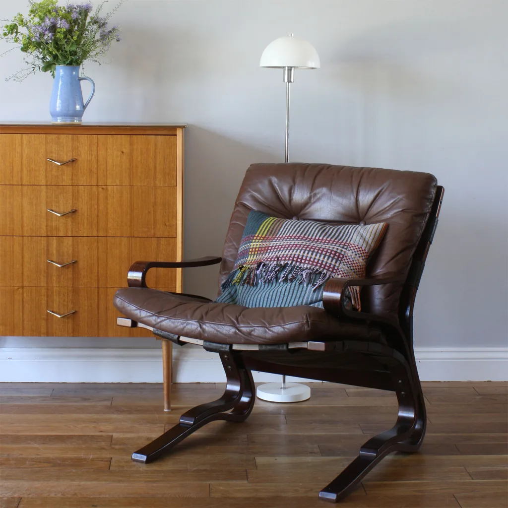 Midcentury Danish Brown Leather Bentwood 'Skyline' Chair by Hove Mobler