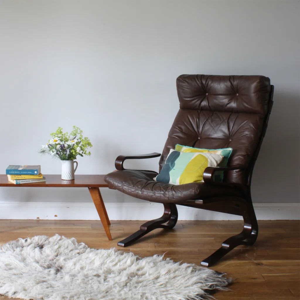 Vintage 1970s Danish Hove Mobler Tall Brown Leather 'Skyline' Armchair