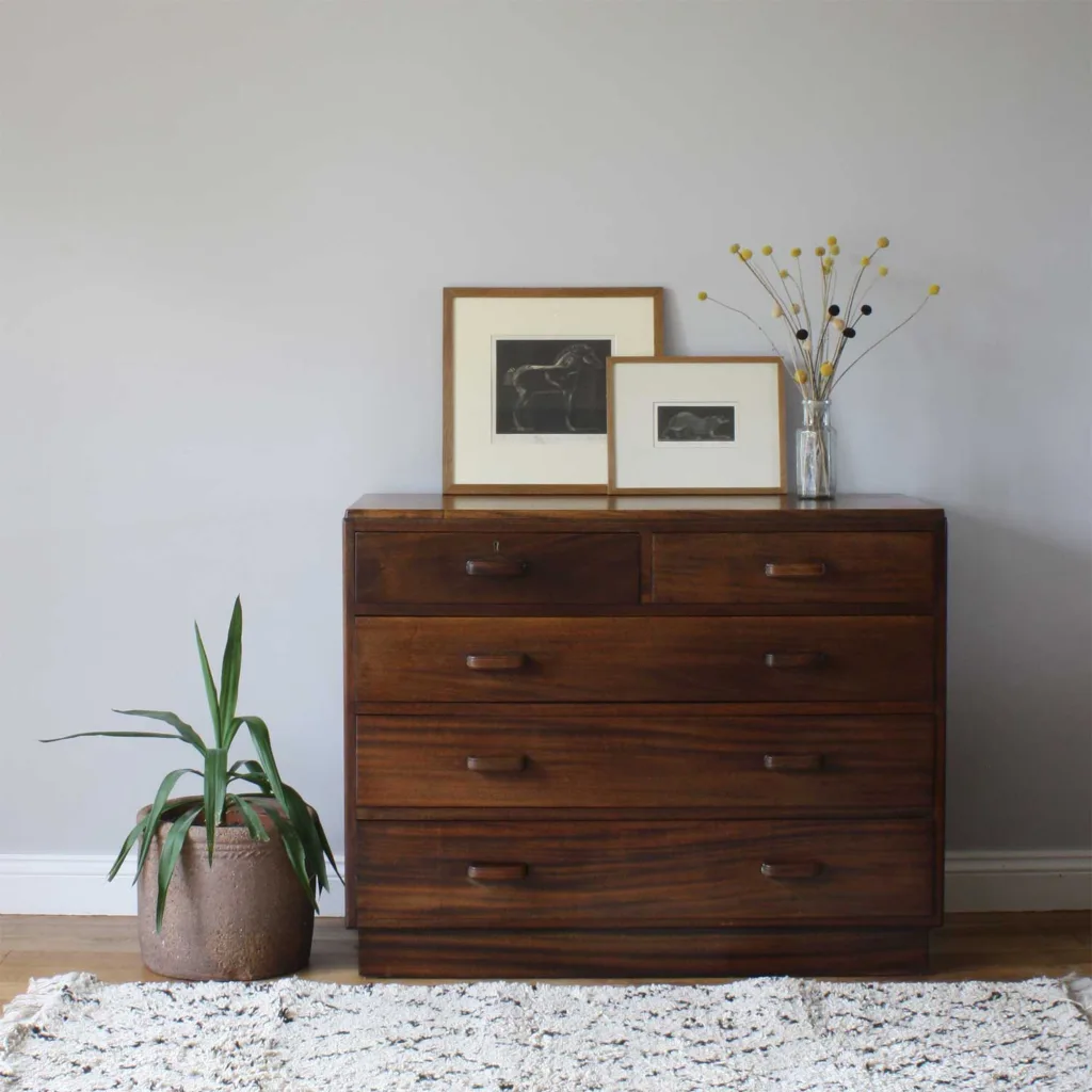 Vintage British 1940s ex MOD Mahogany Chest of Drawers