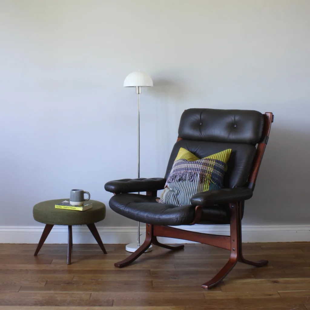 Vintage Danish Bentwood Brown Leather Armchair with Unusual Straps