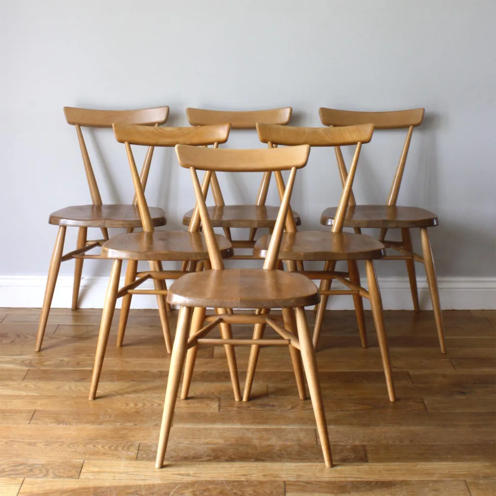 Set of Six Rare Original Ercol Adult Size Stacking Chairs