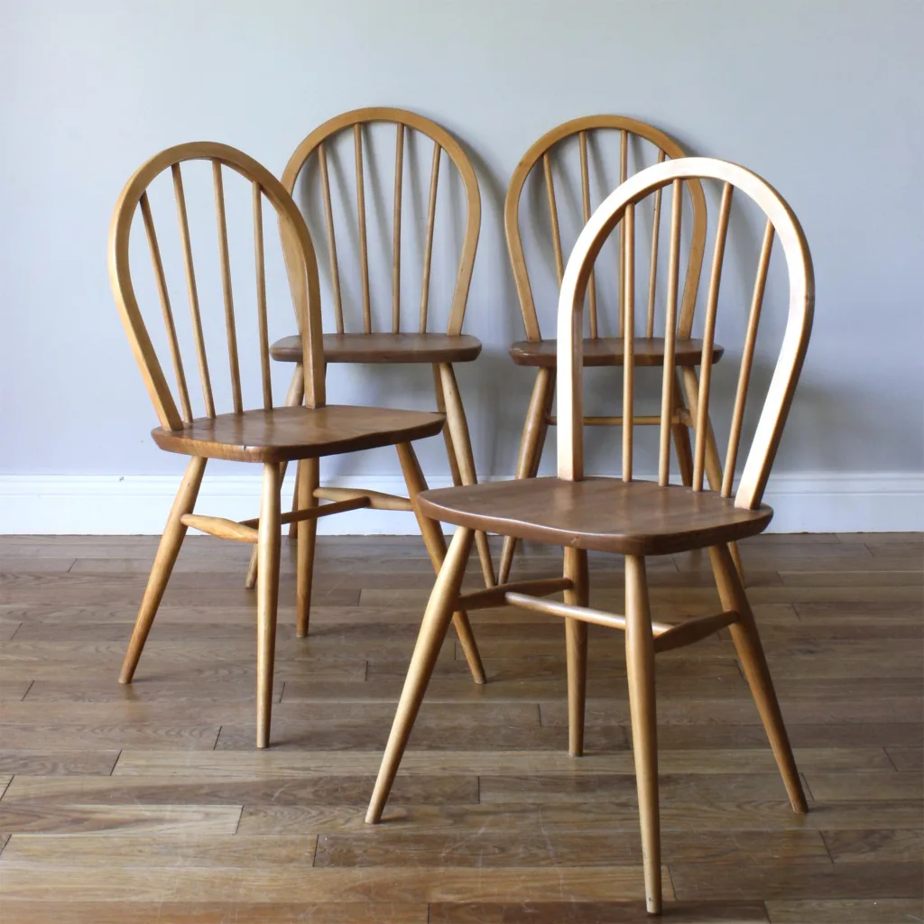 Set of Four Vintage 1960s Ercol Model 400 Windsor Dining Chairs