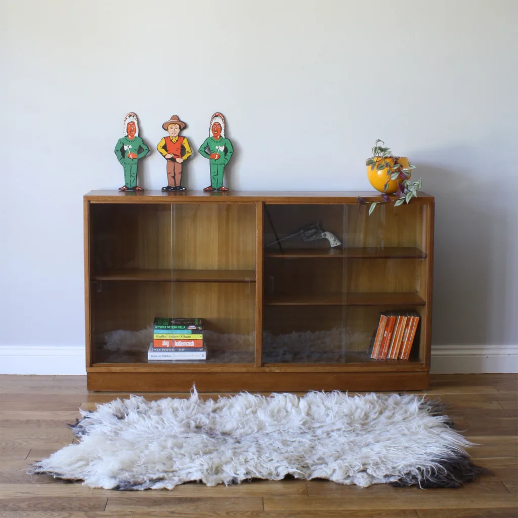 Vintage Midcentury Glass Front Double Bookcase by Morris Of Glasgow