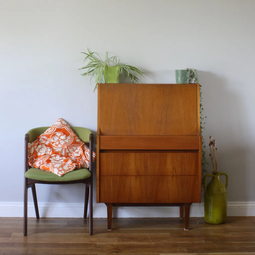 Vintage 1960s Elliotts of Newbury Teak Writing Desk Bureau
