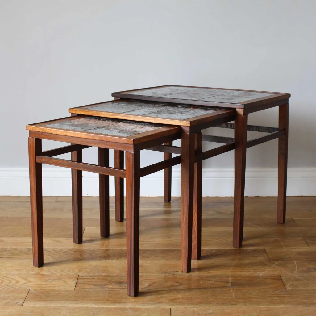 Stunning Set of Three Vintage Danish Rosewood Tiled Side Tables