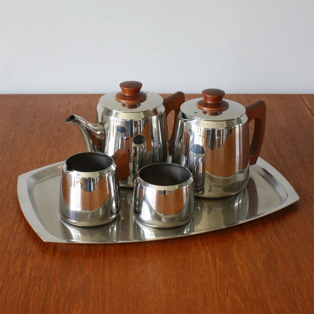 Vintage 1970s Sona Stainless Steel Coffee Set with Tray