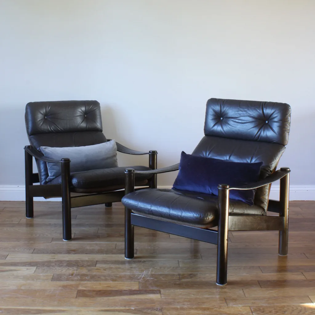 Pair of 1970s Swedish Brown Leather Armchairs Designed by Ebbe Gehl & Soren Nissen for Jeki