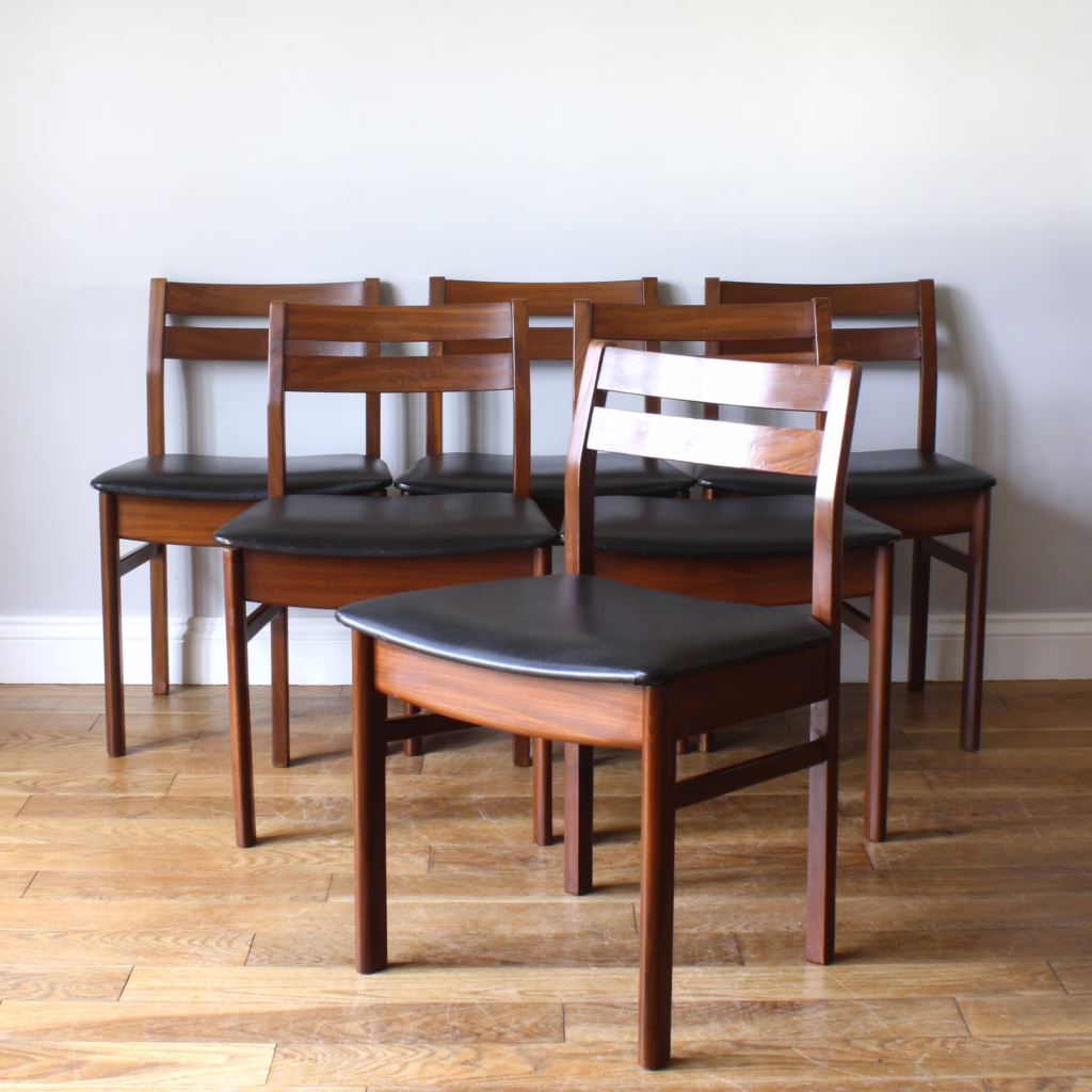 Set of Six 1960s Vintage White & Newton Teak Dining Chairs