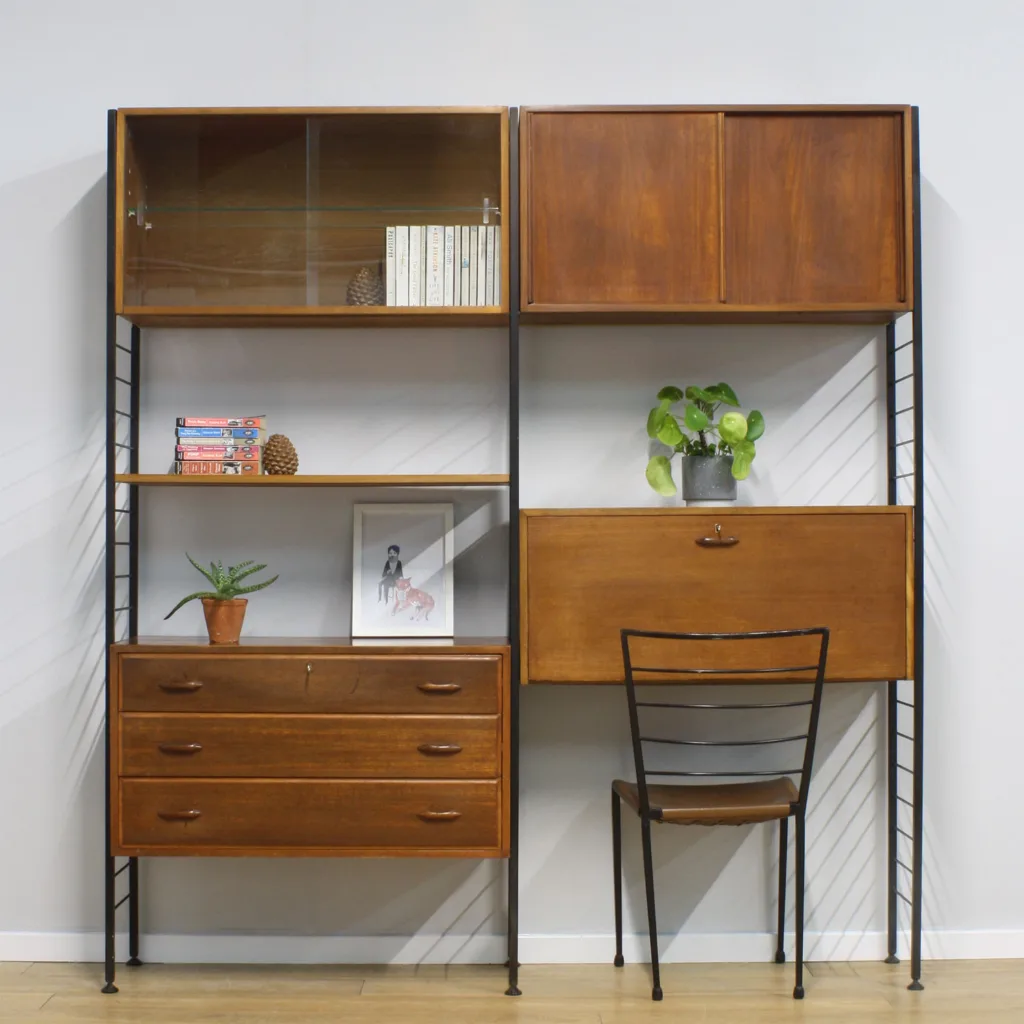 Original Midcentury 1960s Staples Ladderax Two Bay Modular Shelf System