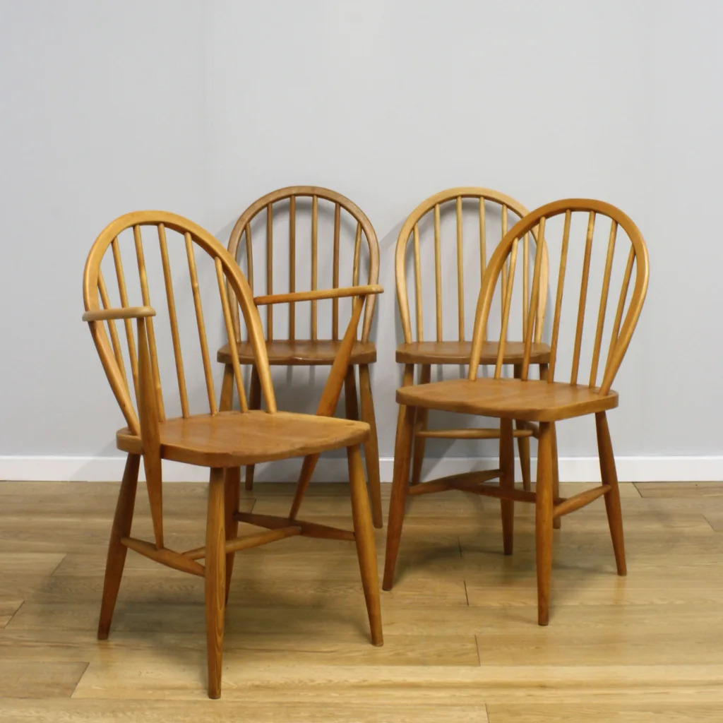 Set of Four Rare 1950s Vintage Ercol 'Windsor' Model F182 Dining Chairs