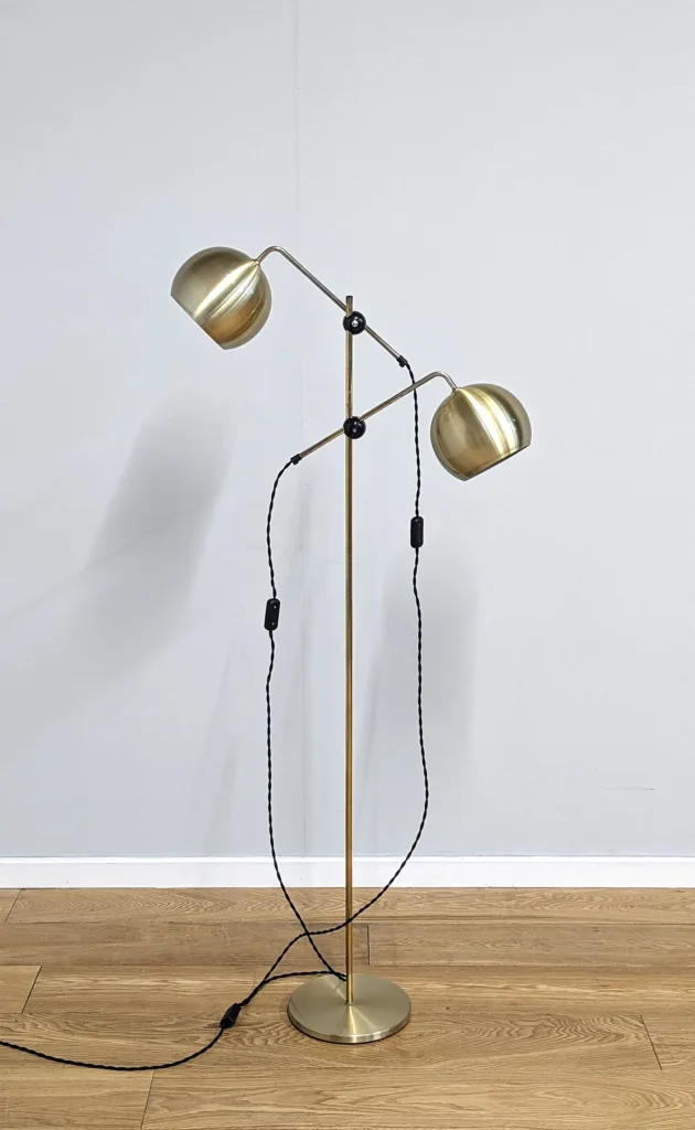 Vintage Danish 1970s Double Gold Bubble Spotlight Floor Lamp - Fully Restored