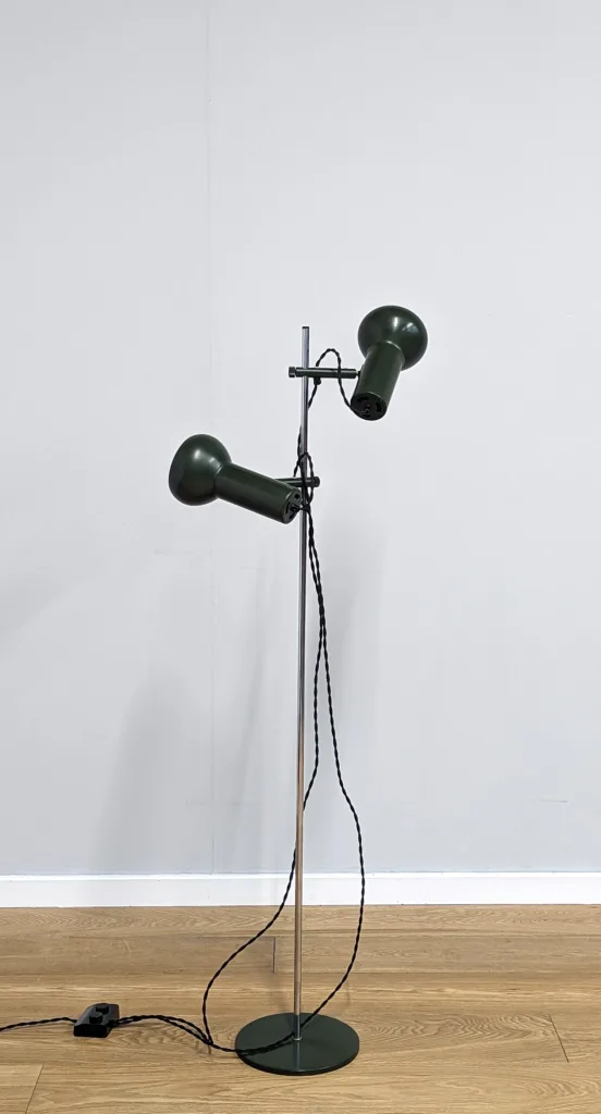 Vintage Danish 1970s Matt Green Double Spotlight Floor Lamp - Fully Restored