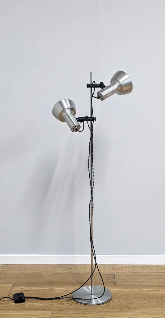 Authentic Danish 1970s Silver Double Spotlight Floor Lamp by Laoni Belysning - Fully Restored