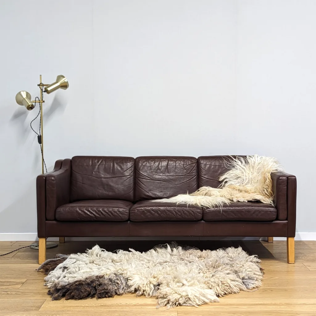 Classic Vintage Danish 1970s Brown Leather Three Seat Sofa