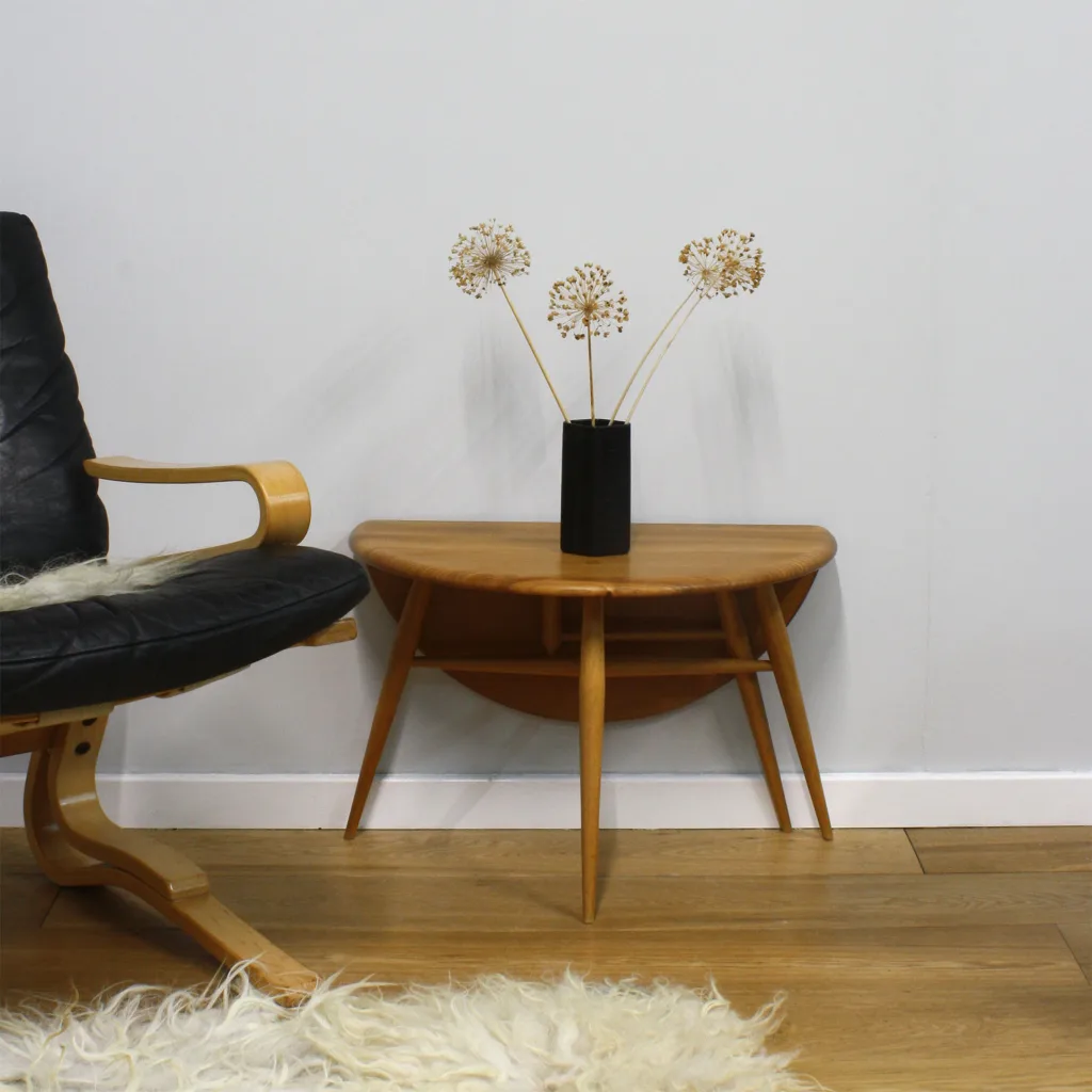 Original Vintage Ercol Model 308 Drop Leaf Round Side Table
