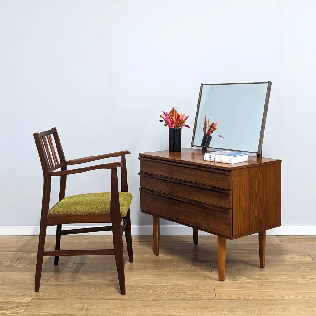 Vintage 1960s Avalon Teak Vanity Desk / Dressing Table