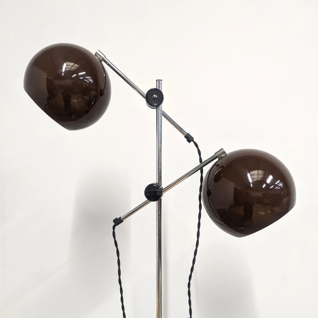 Danish 1970s Brown Double Bubble Spotlight Floor Lamp - Fully Restored