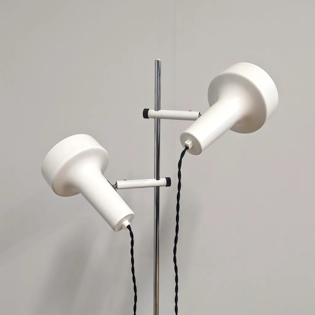 Original 1970s Danish Double White Spotlight Floor Lamp - Fully Restored