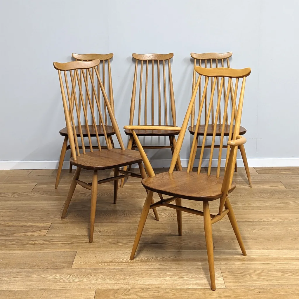 Set of Five Original Vintage Ercol Goldsmith Chairs with a Carver
