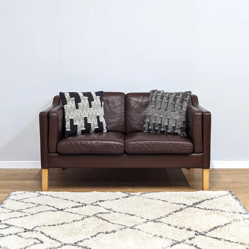 Vintage Danish 1970s Brown Leather Two Seater Sofa