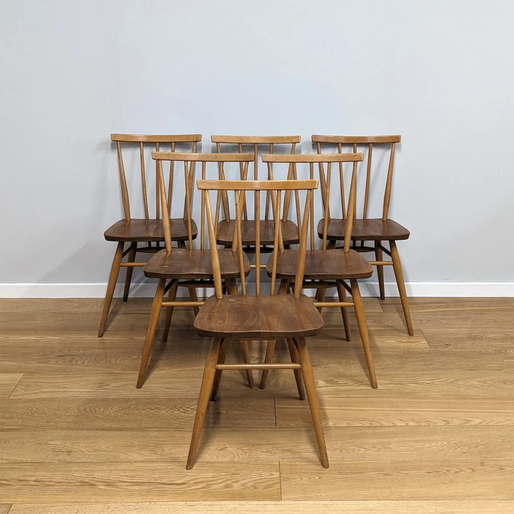 Set of Six Vintage Ercol 1950s Model 391 Dining Chairs