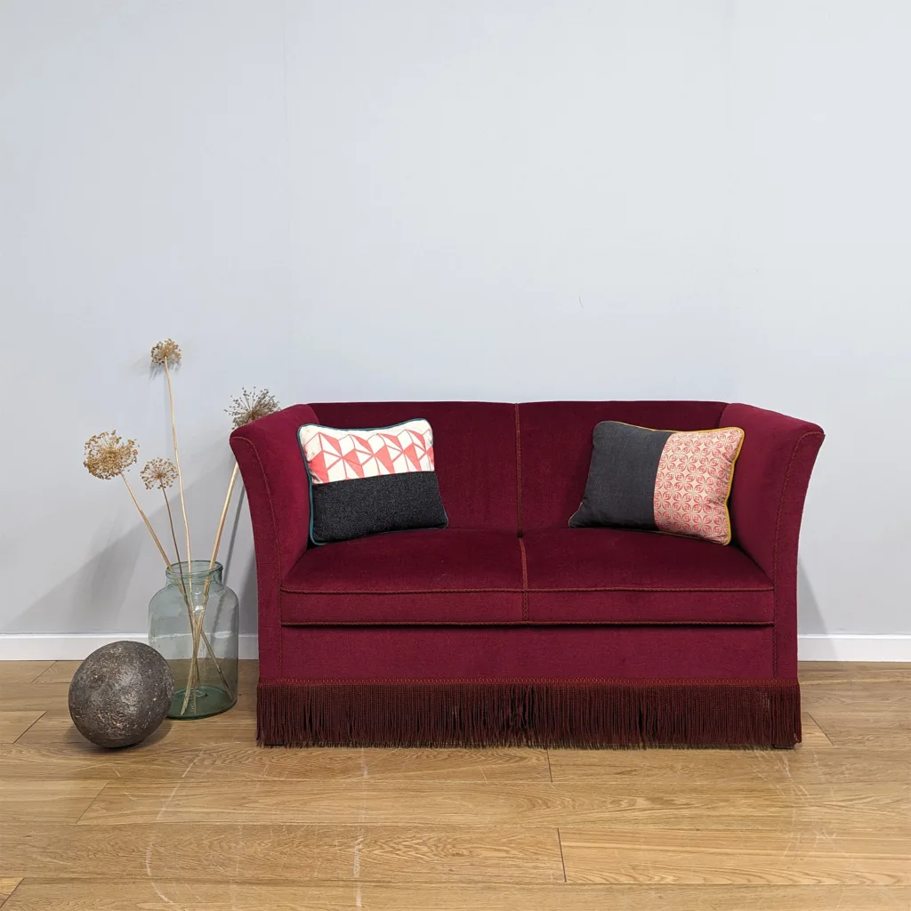 Sweet Vintage Danish Red Velvet Two Seat Sofa / Love Seat