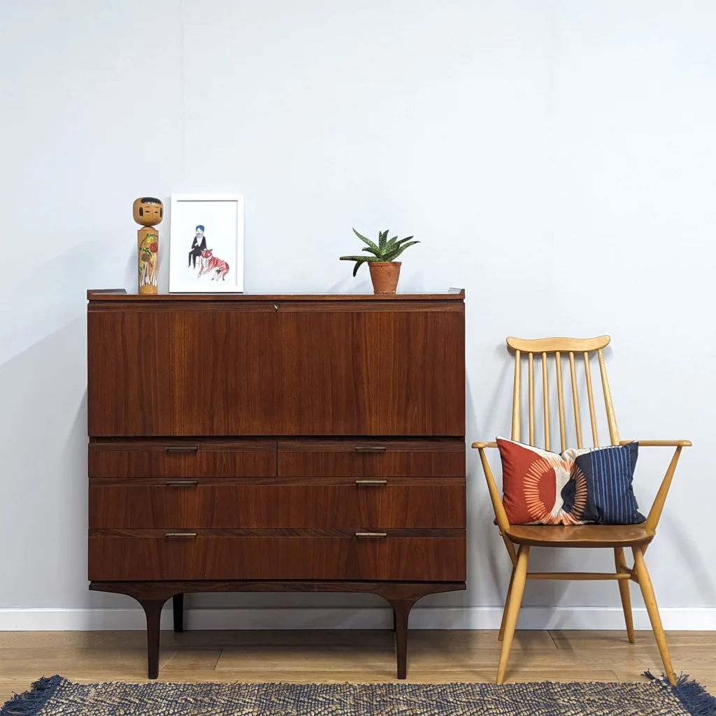 Vintage 1960s Tall Teak Sideboard / Bureau by Meredew