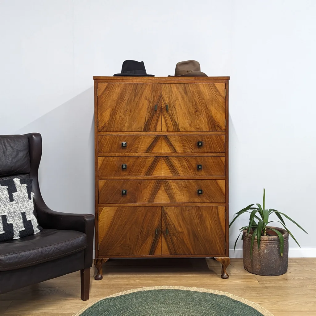 Vintage Art Deco Walnut Tallboy Cabinet