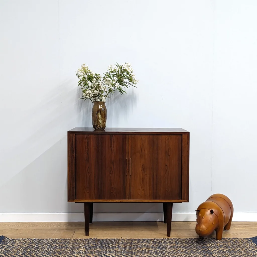 Midcentury Danish Rosewood Tambour Door Cabinet by Kai Kristiansen for Feldballes Møbelfabrik