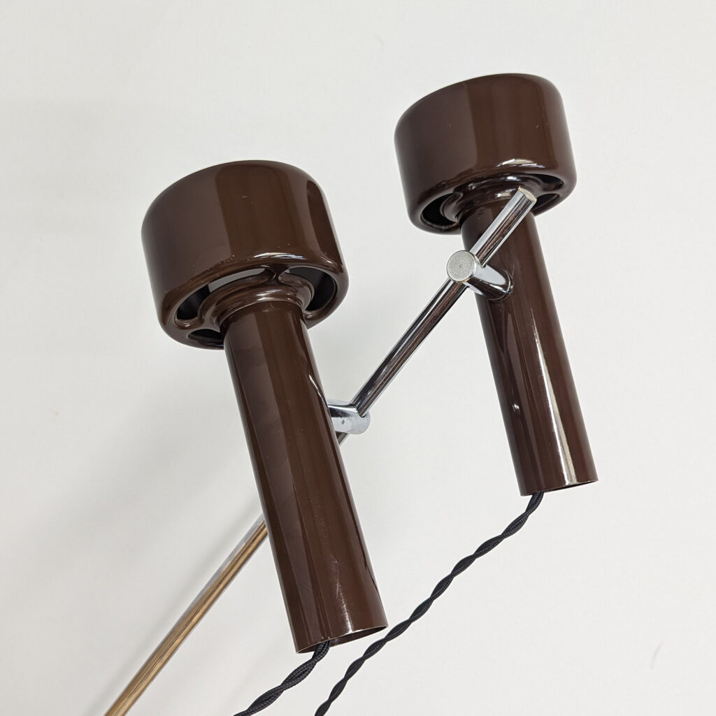 Original 1970s Danish Double Brown Spotlight Floor Lamp - Fully Restored