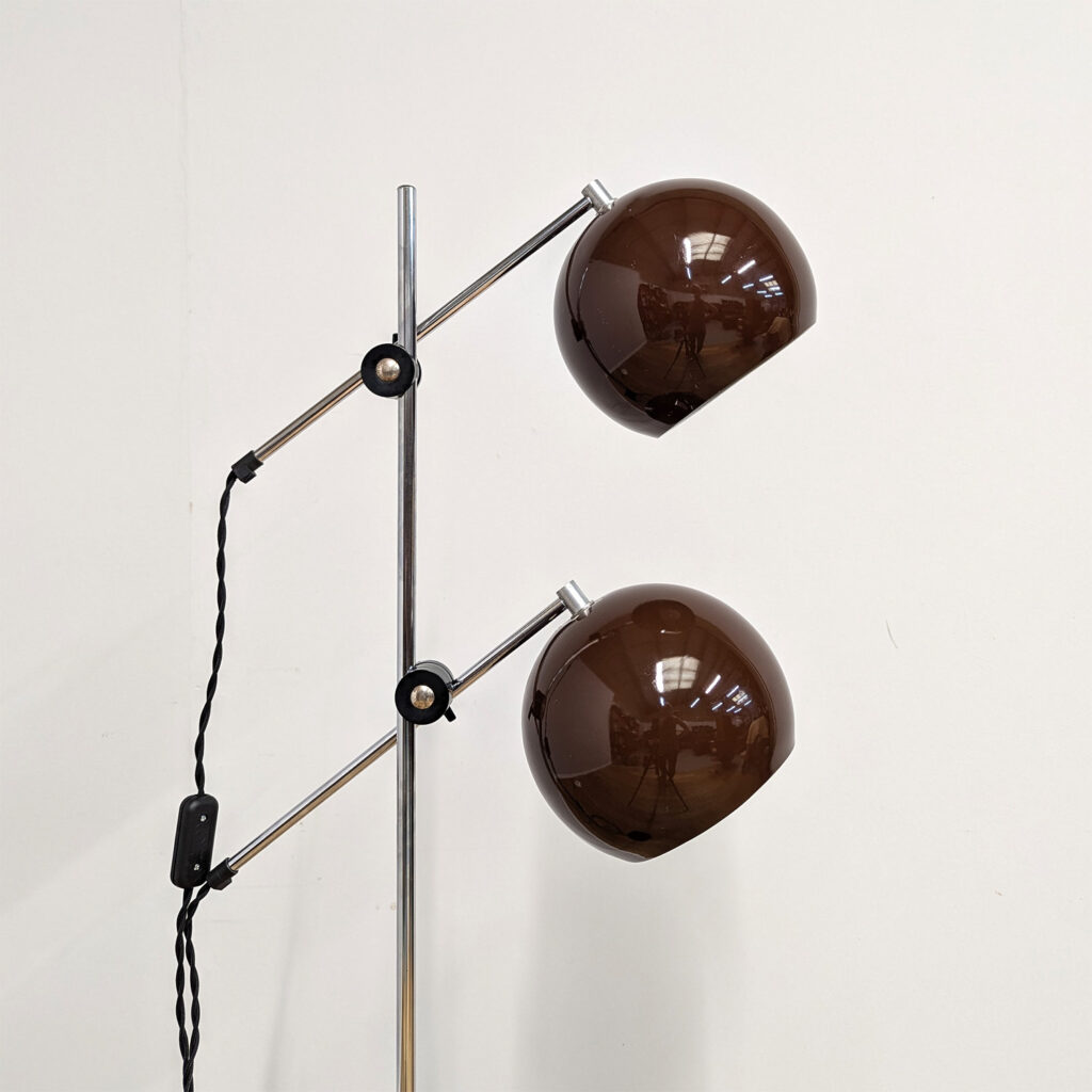 Original Danish 1970s Brown Double Bubble Spotlight Floor Lamp - Fully Restored