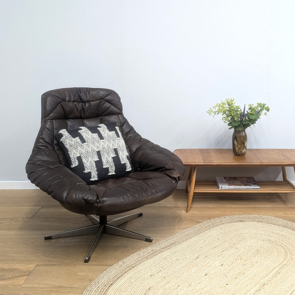 Midcentury 1970s Danish Leather HW Klein Egg Chair for Bramin