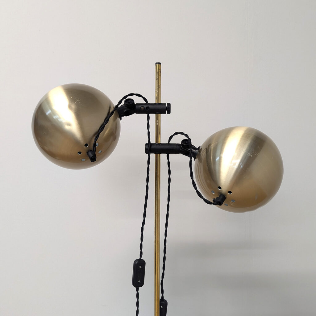 Danish 1970s Gold Double Bubble Spotlight Floor Lamp - Fully Restored