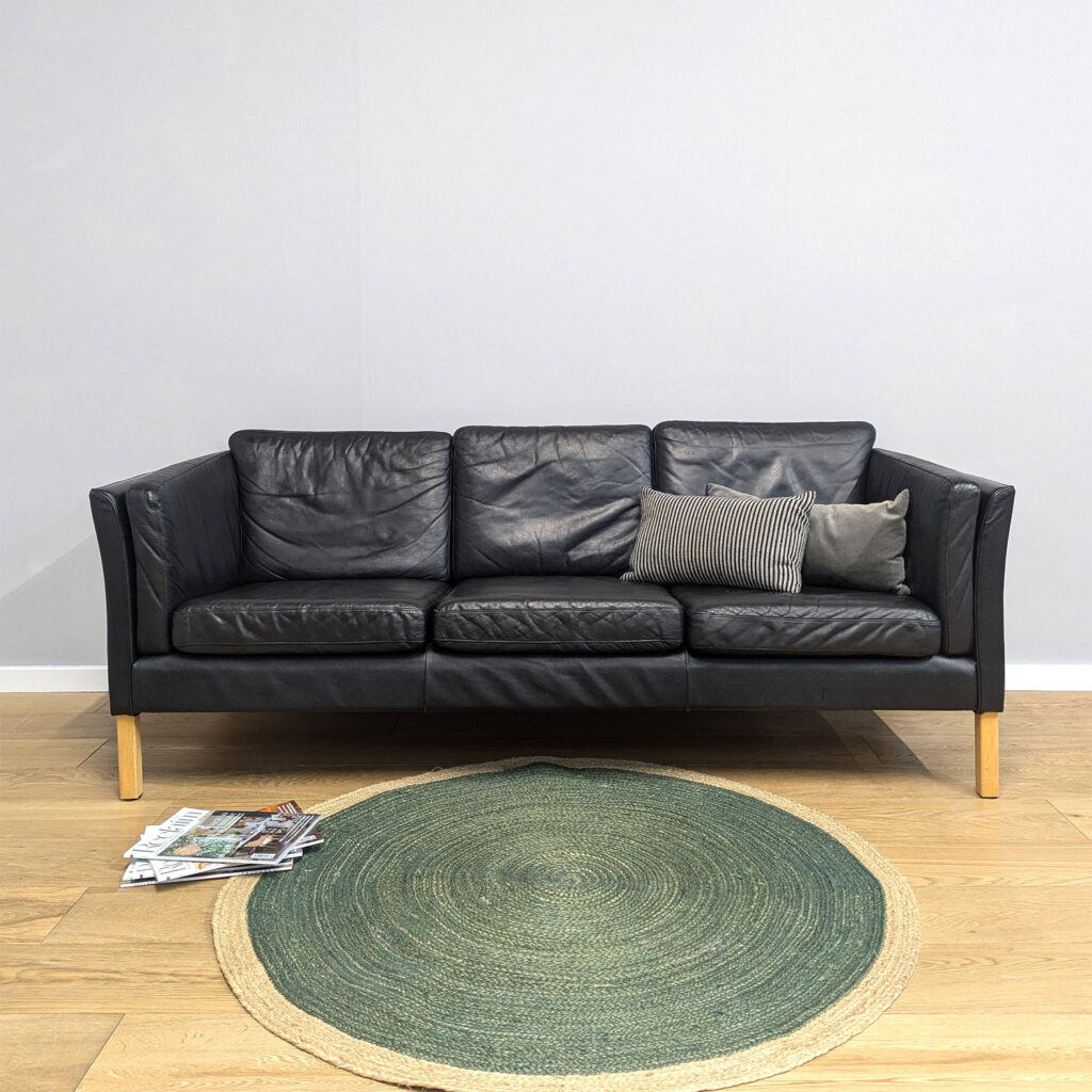 Original Scandinavian BD Mobel Black Leather Three Seater Sofa