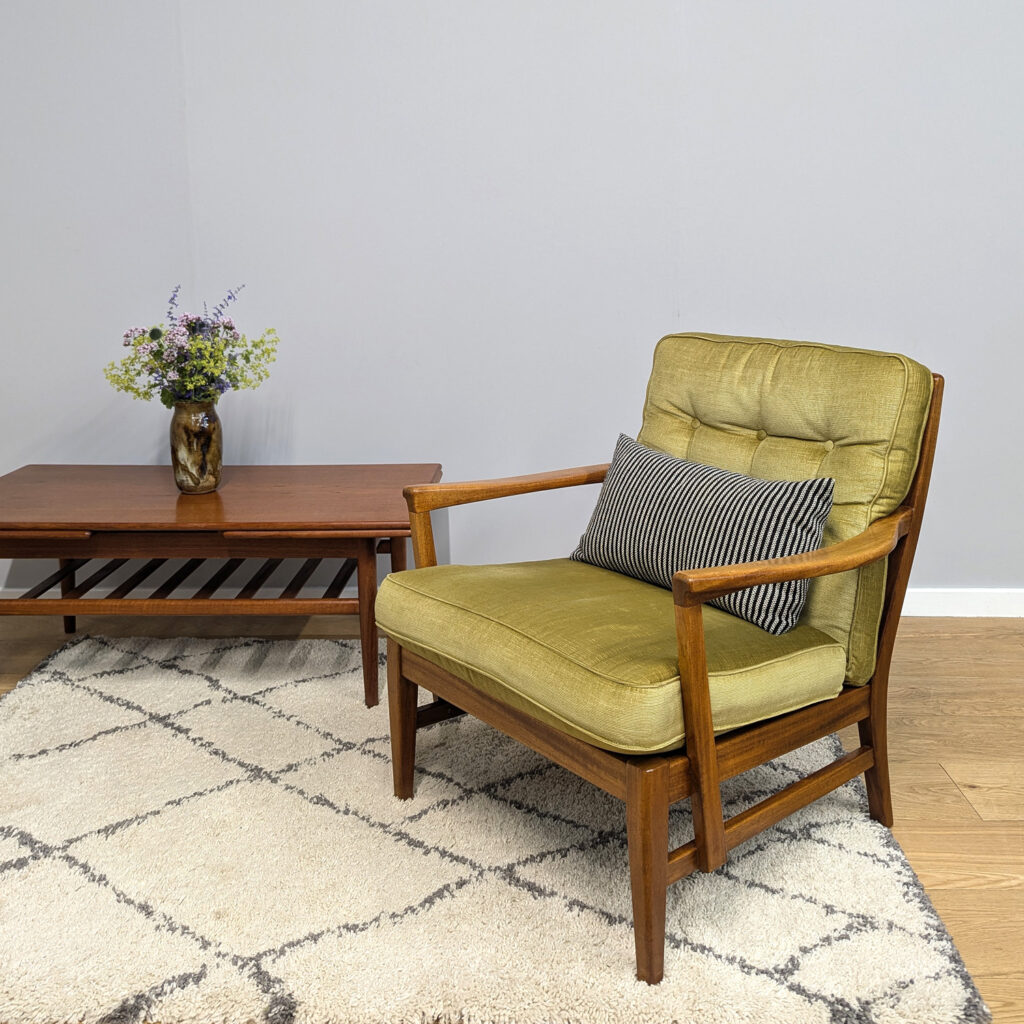 Midcentury Swedish Green Velvet Armchair by Carl Malmsten