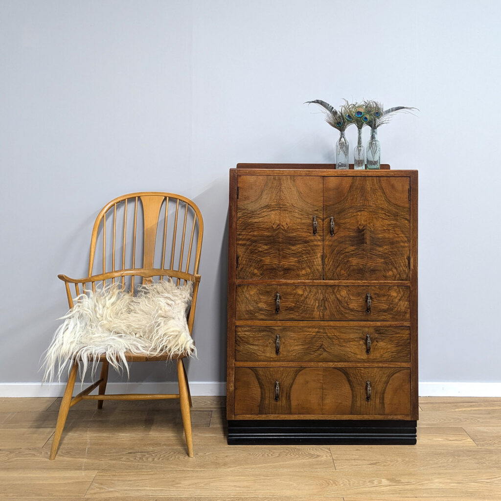 Original Vintage Art Deco 1930s Walnut Compactum / Tallboy