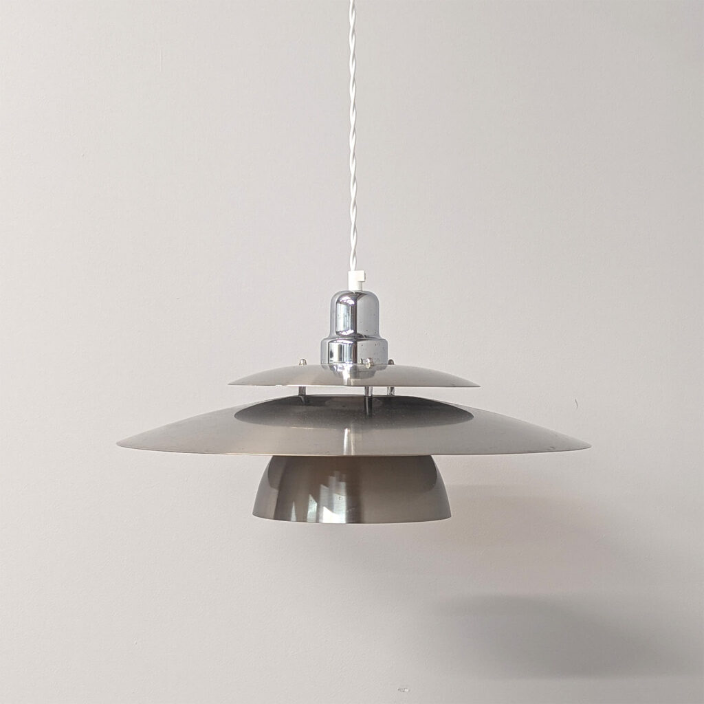 Midcentury Danish Silver Tiered Pendant Lampshade