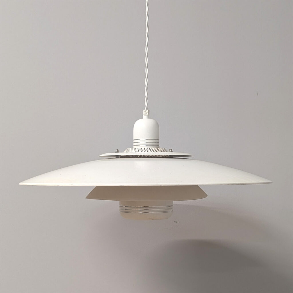 Original Danish Midcentury Large White Tiered Pendant Lampshade